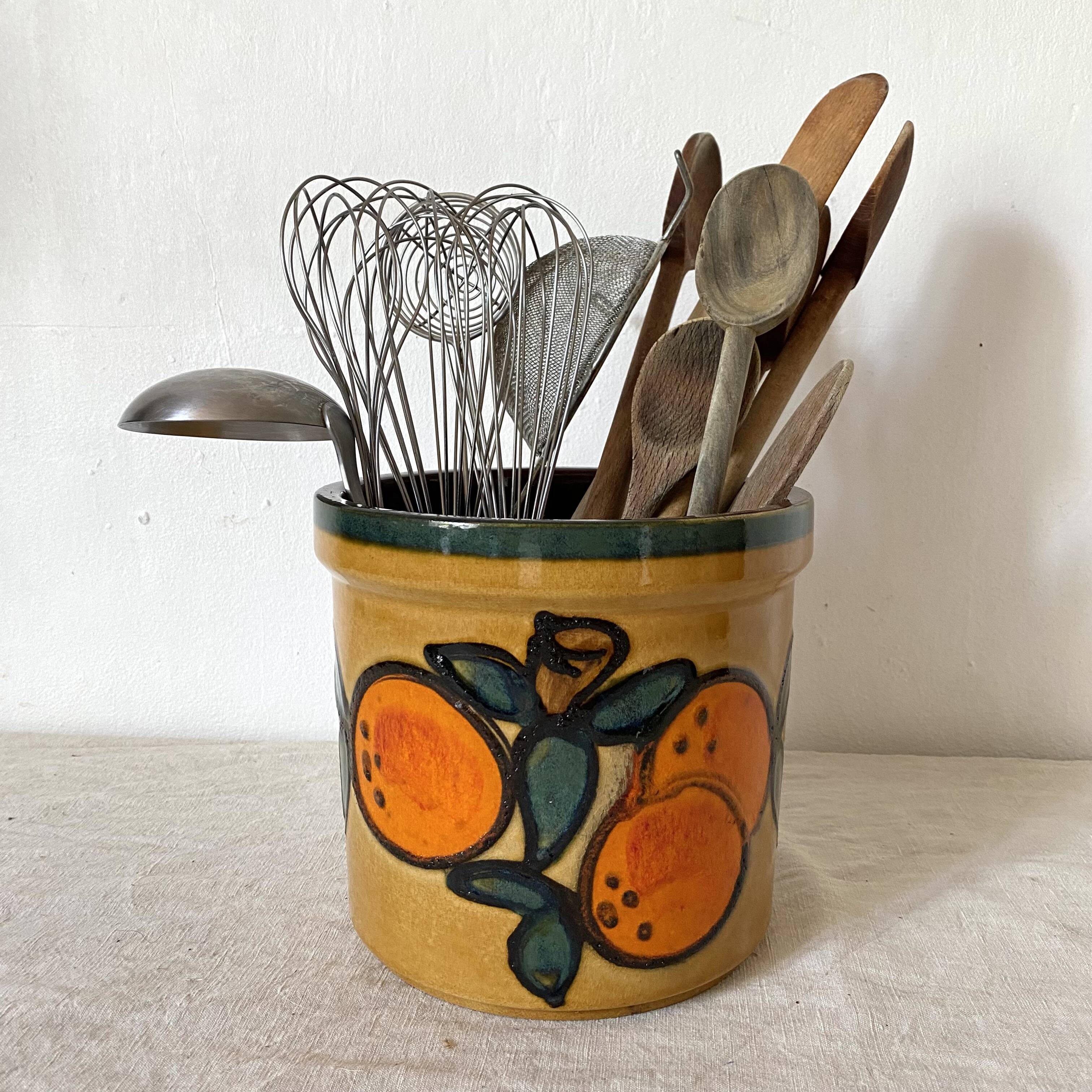 Large ceramic pot, Orange décor, 70s