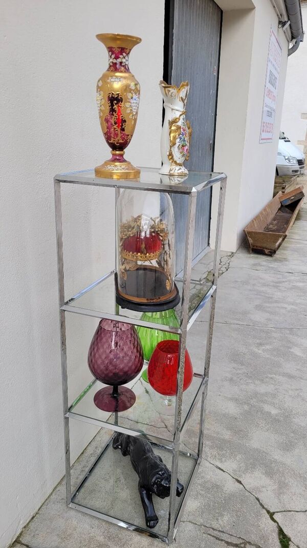 Etagere vitrine à colonne chromé design- 1970s
