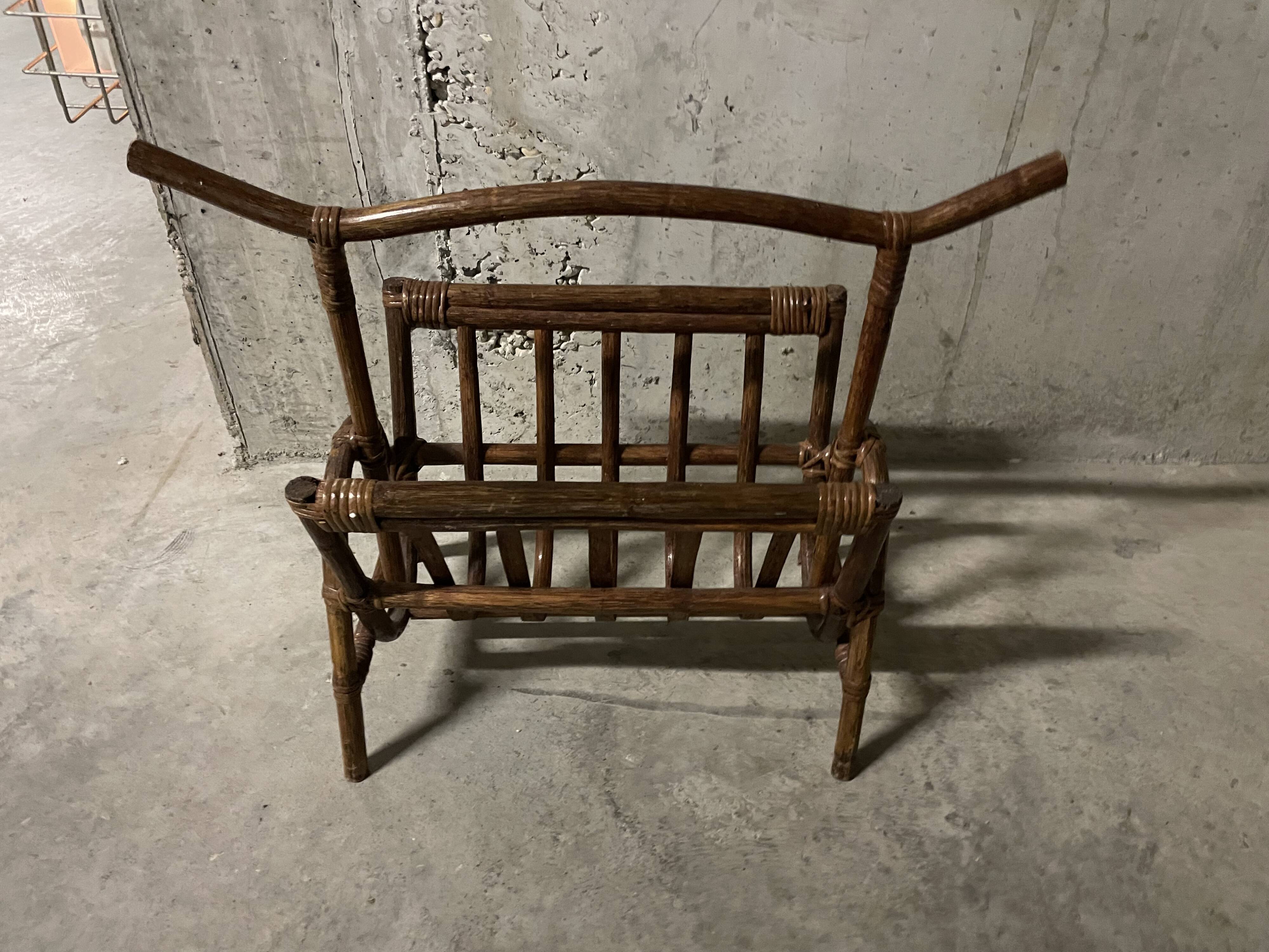 Rattan magazine rack from the 60s