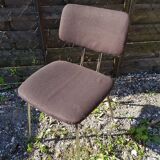 Pair of Vintage 1970s Chrome Metal Chairs with Brown Fabric #D