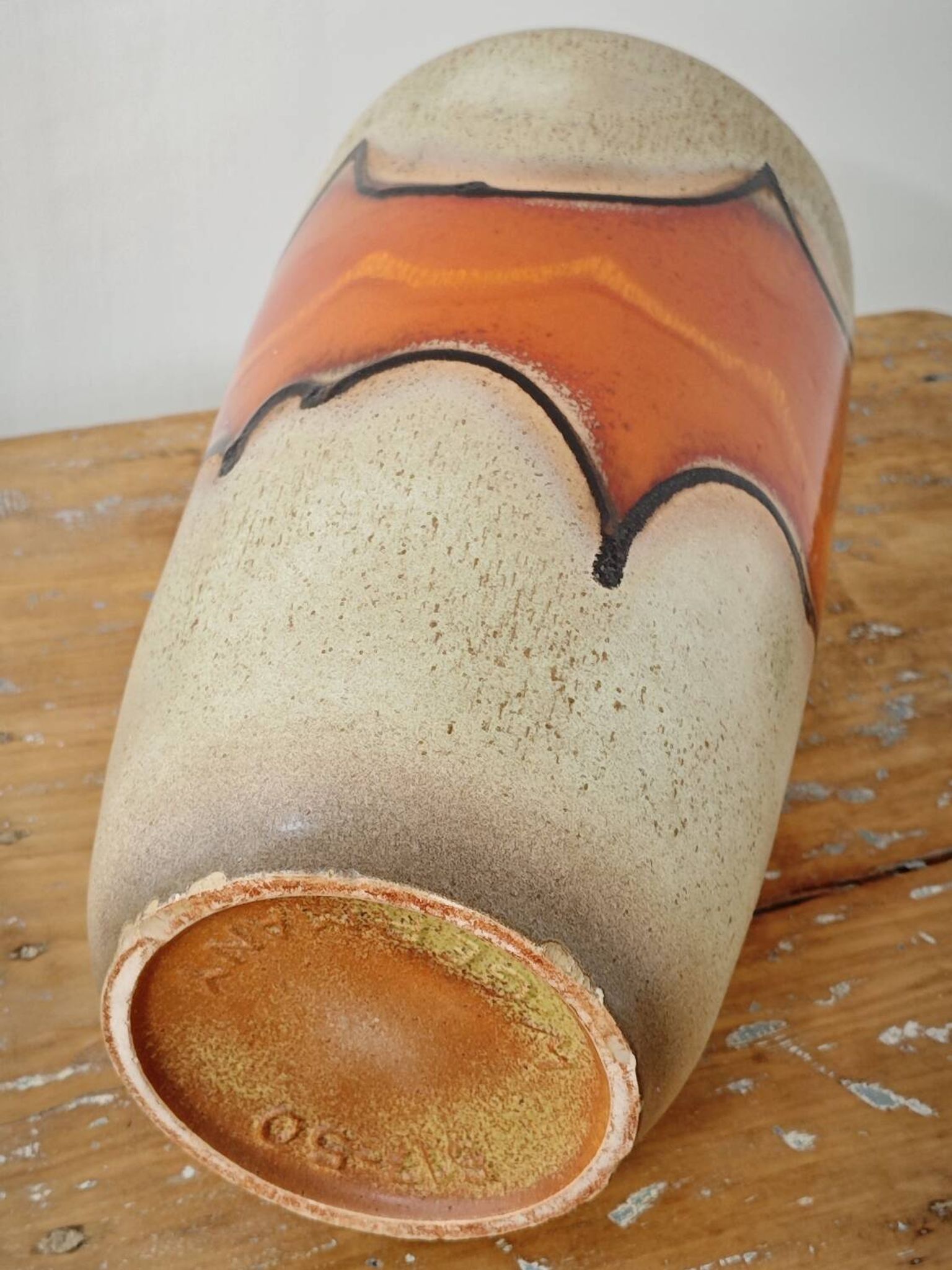 Grand vase émaillé West Germany a nuance orange et beige