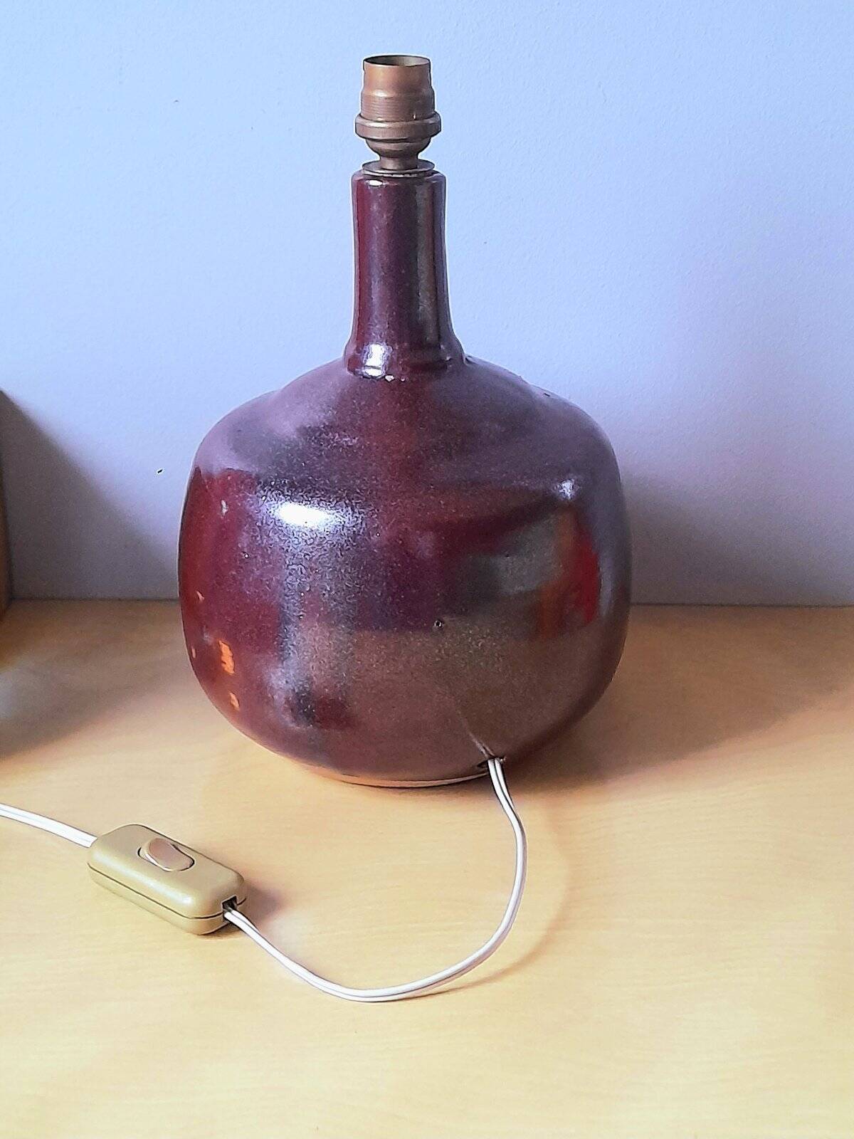 Glazed ceramic lamp 1960 Scandinavian violet stoneware
