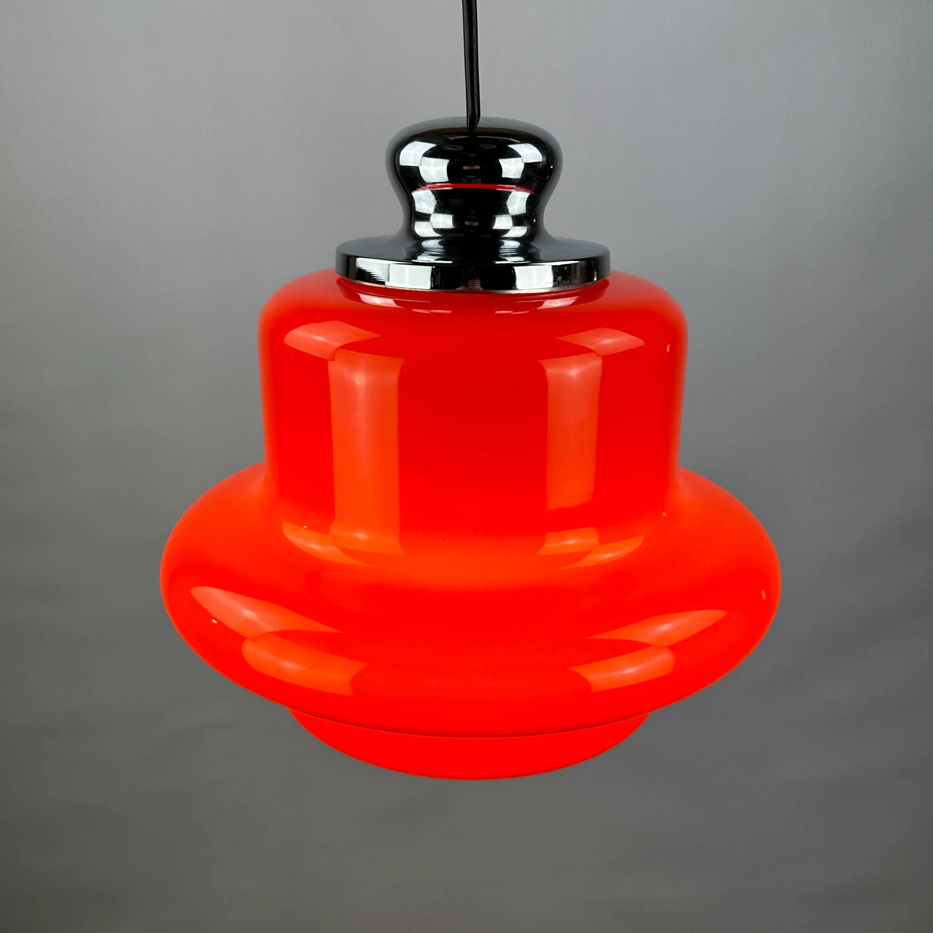 Red opaline glass pendant by Hustadt Leuchten, 1960