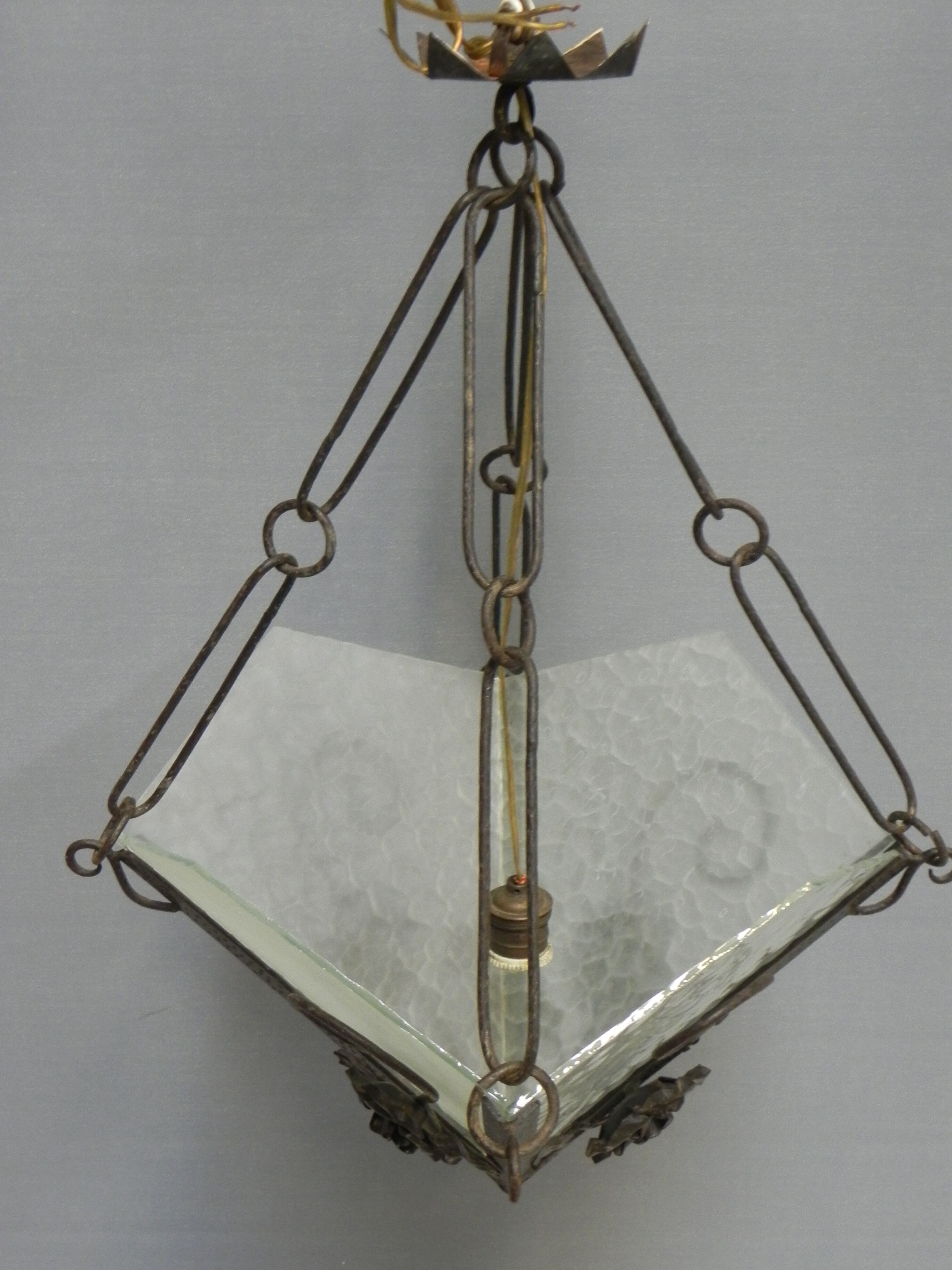 Art deco hanging lamp with 4 cloudy glass plates