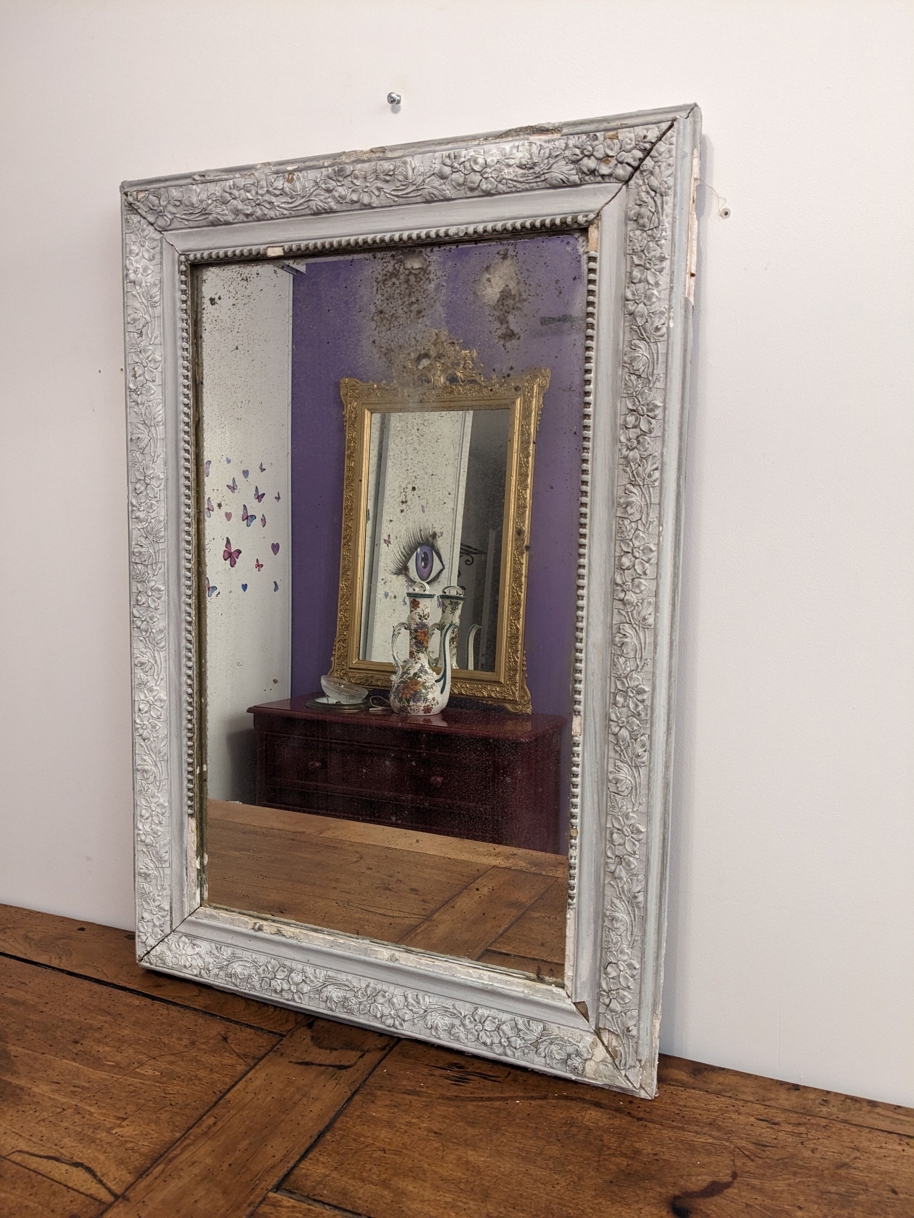Mirror XIXth gray shabby 77 x 53 cm