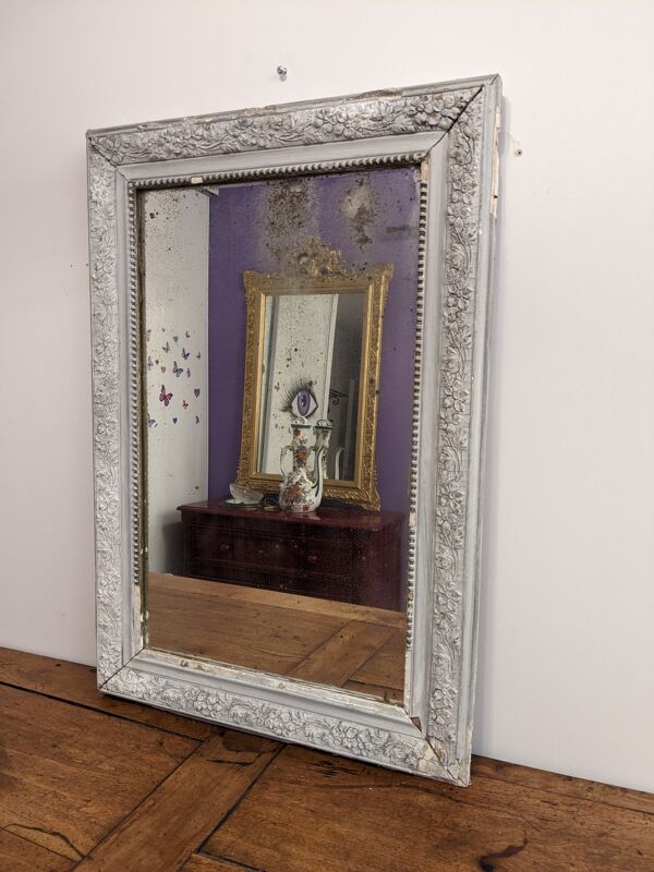 Miroir XIXème gris shabby 77 x 53 cm
