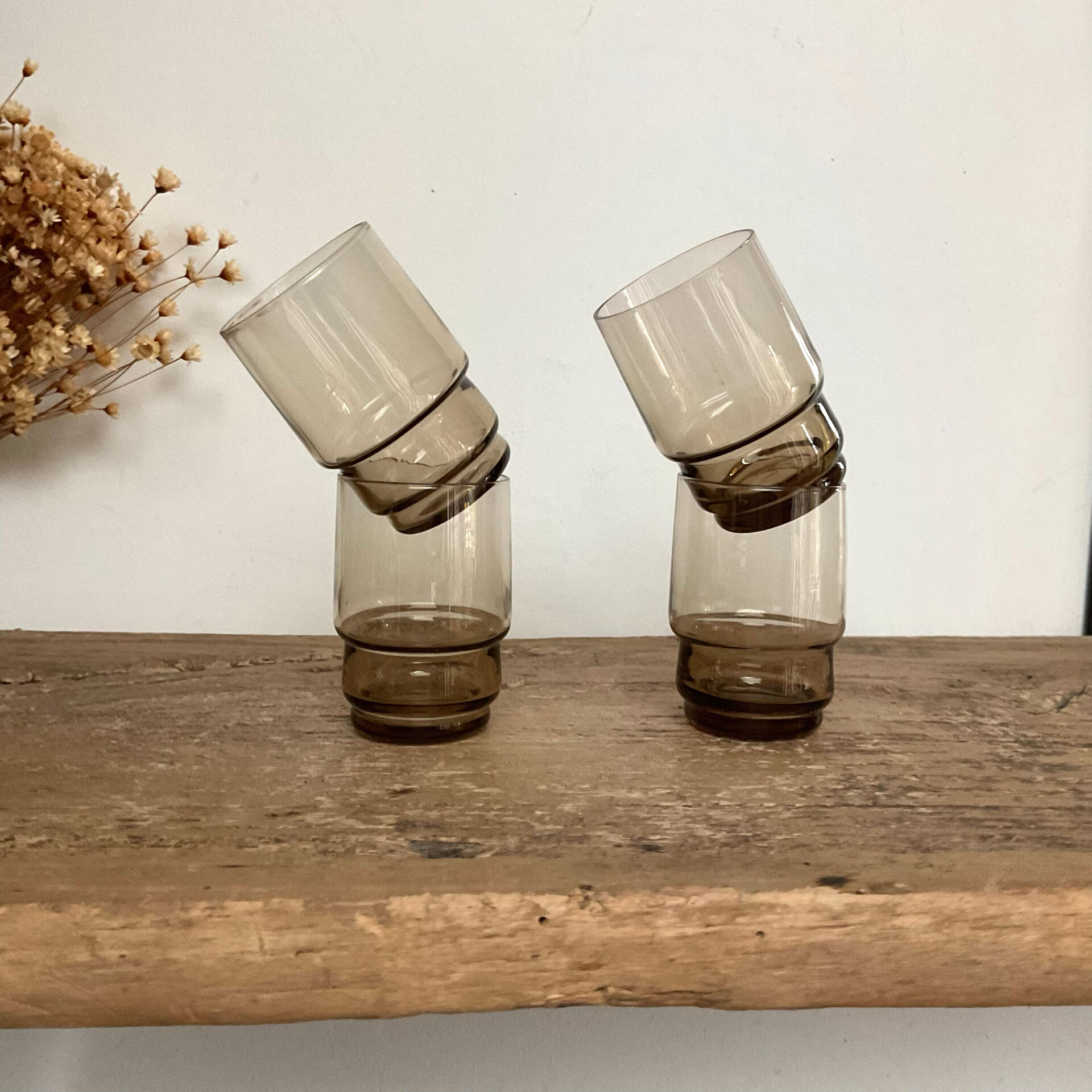 9 vintage smoked liqueur glasses