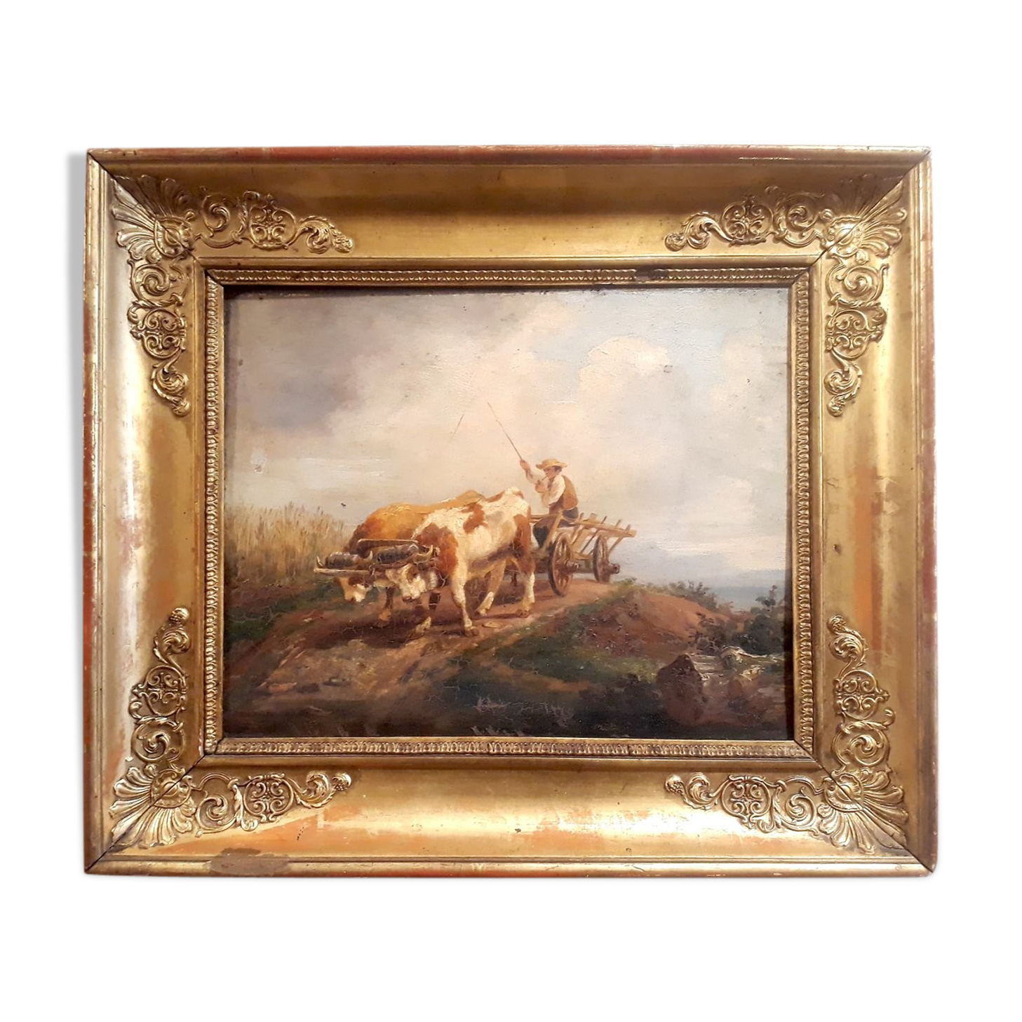 Oil on panel, charette 19th century