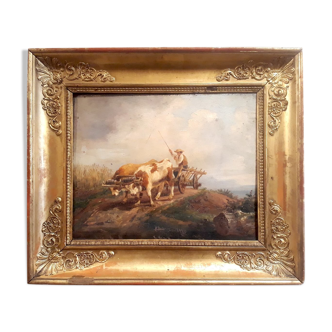 Oil on panel, charette 19th century