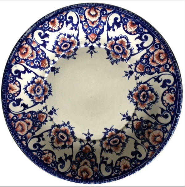 Assiette en faïence bleue et rouge de Gien du 19ème siècle