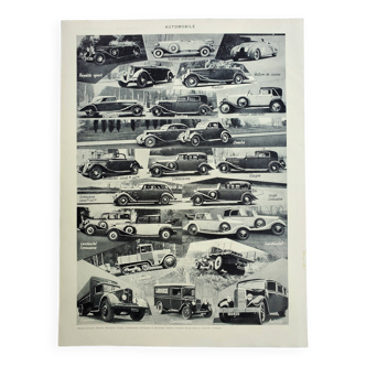 Gravure ancienne, Automobile, voiture ancienne, limousine • Lithographie, Planche originale 1947