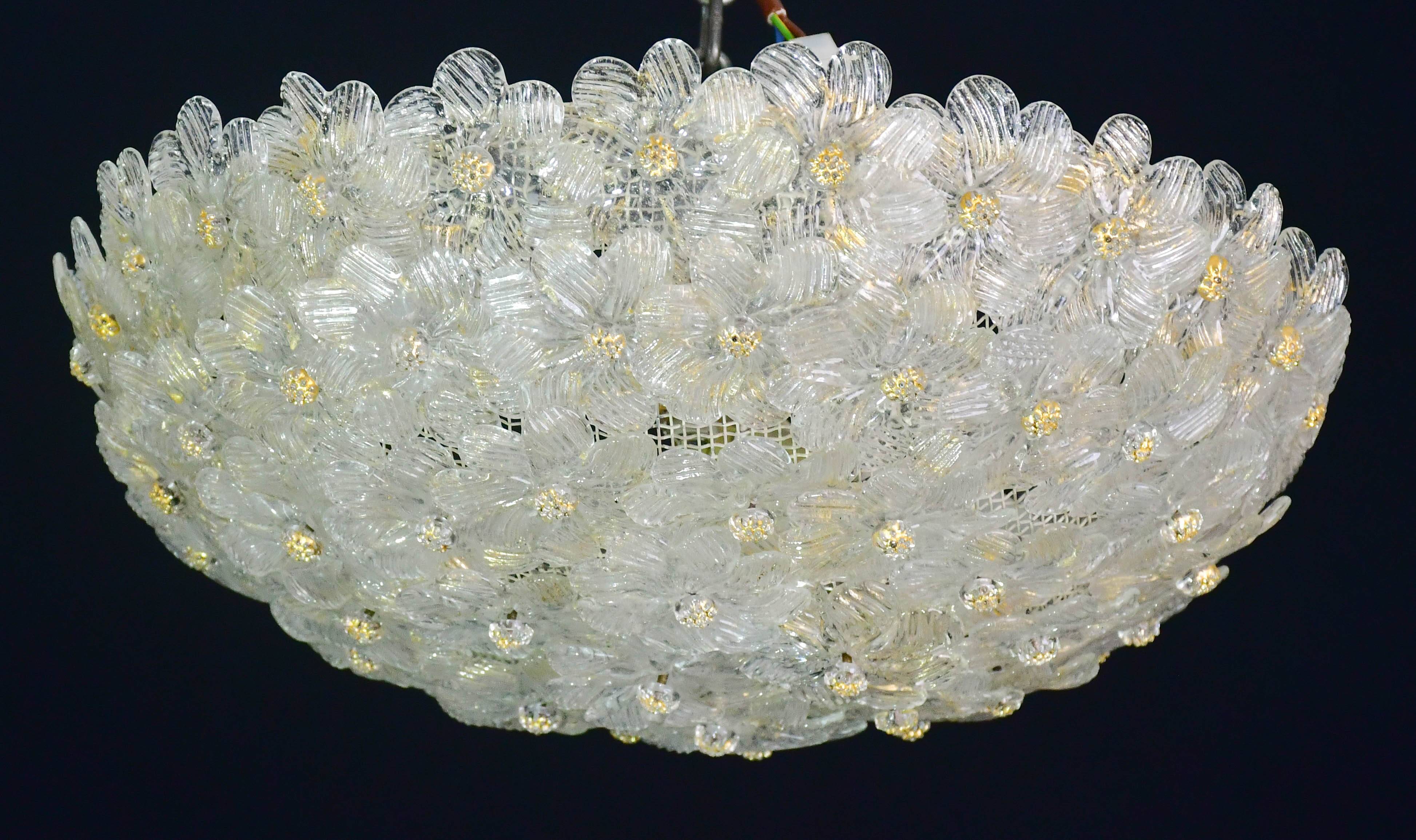 Plafonnier en verre de Murano en forme de fleur par Seguso pour Venini, Italie, années 1960