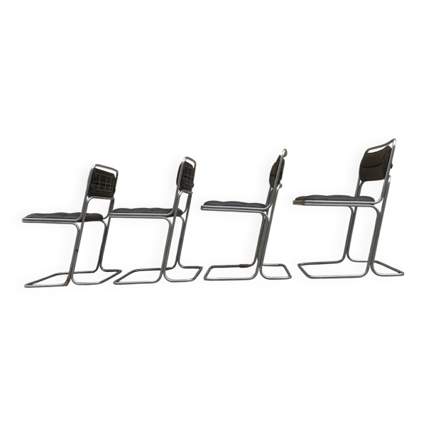 4 chaises années en chrome et simili cuir, 1960-1970 — Beyit