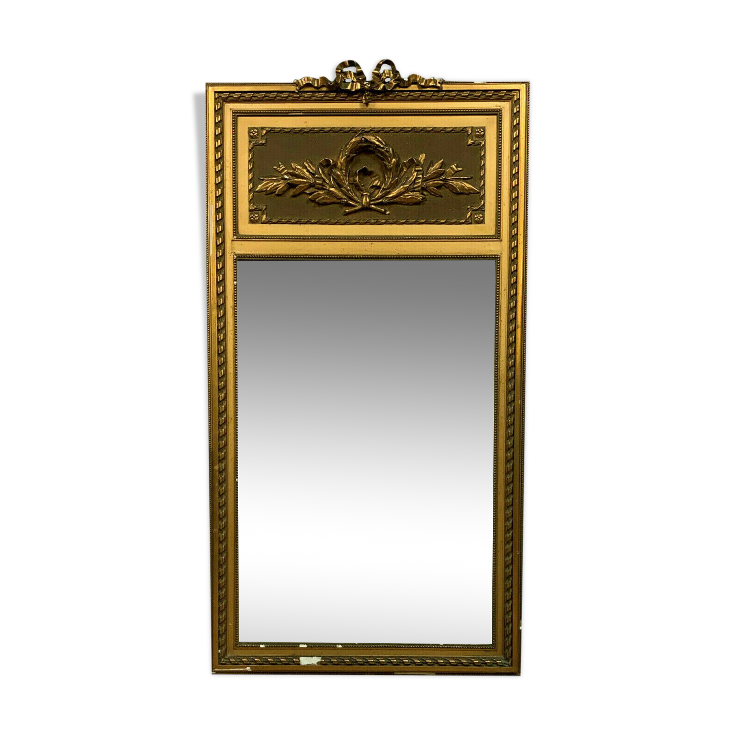 Louis XVI gilded wood trumeau mirror circa 1900-1920