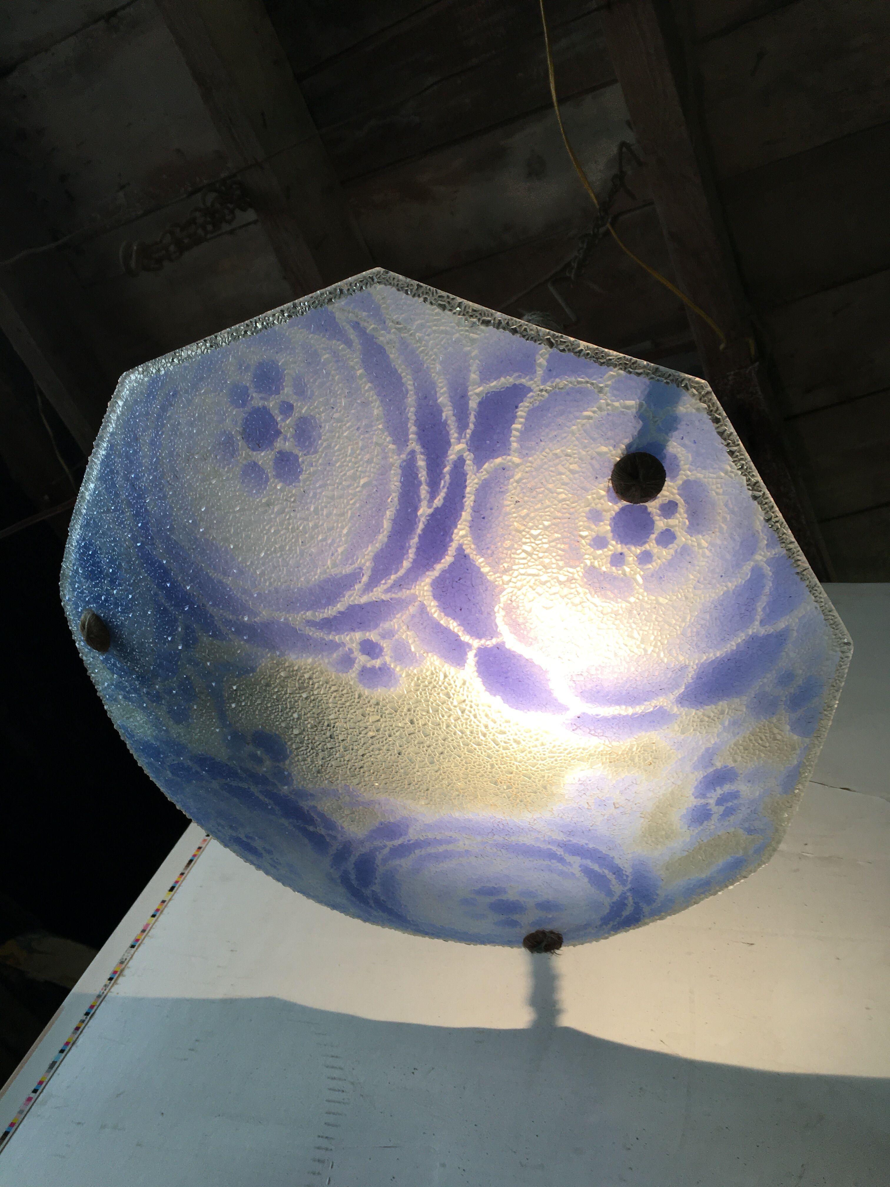 Art deco pendant lamp in blue granite glass
