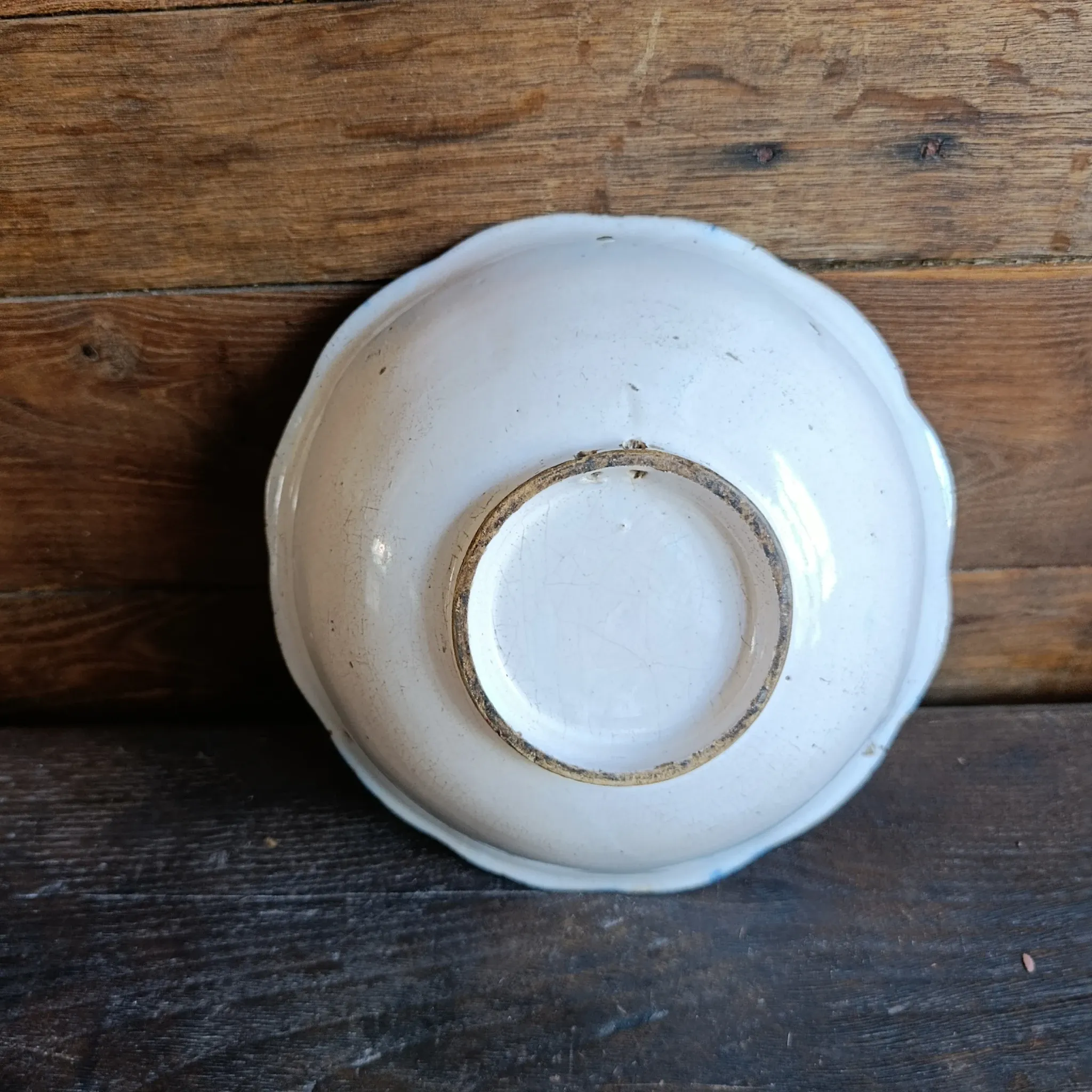 Antique French salad bowl from Martres-Tolosane, hand-painted landscape, bl