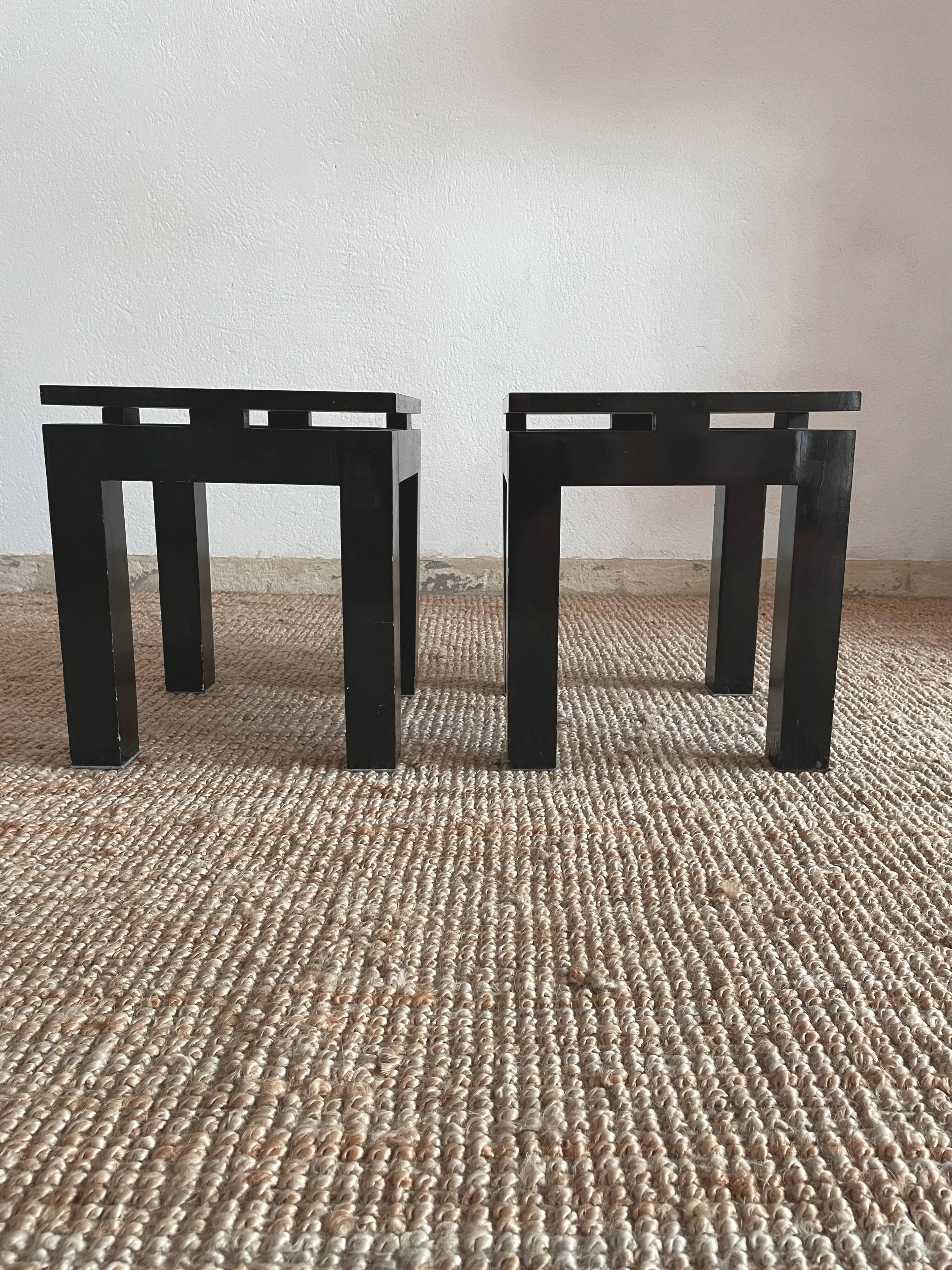Pair of side tables, lacquered wood bedside tables from the 80s