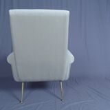 Pair of low armchairs in brass and textile. Italy 1950s