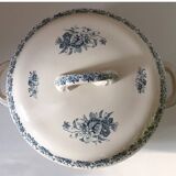 Ancienne Soupière Terre de Fer décor bleu fleuri