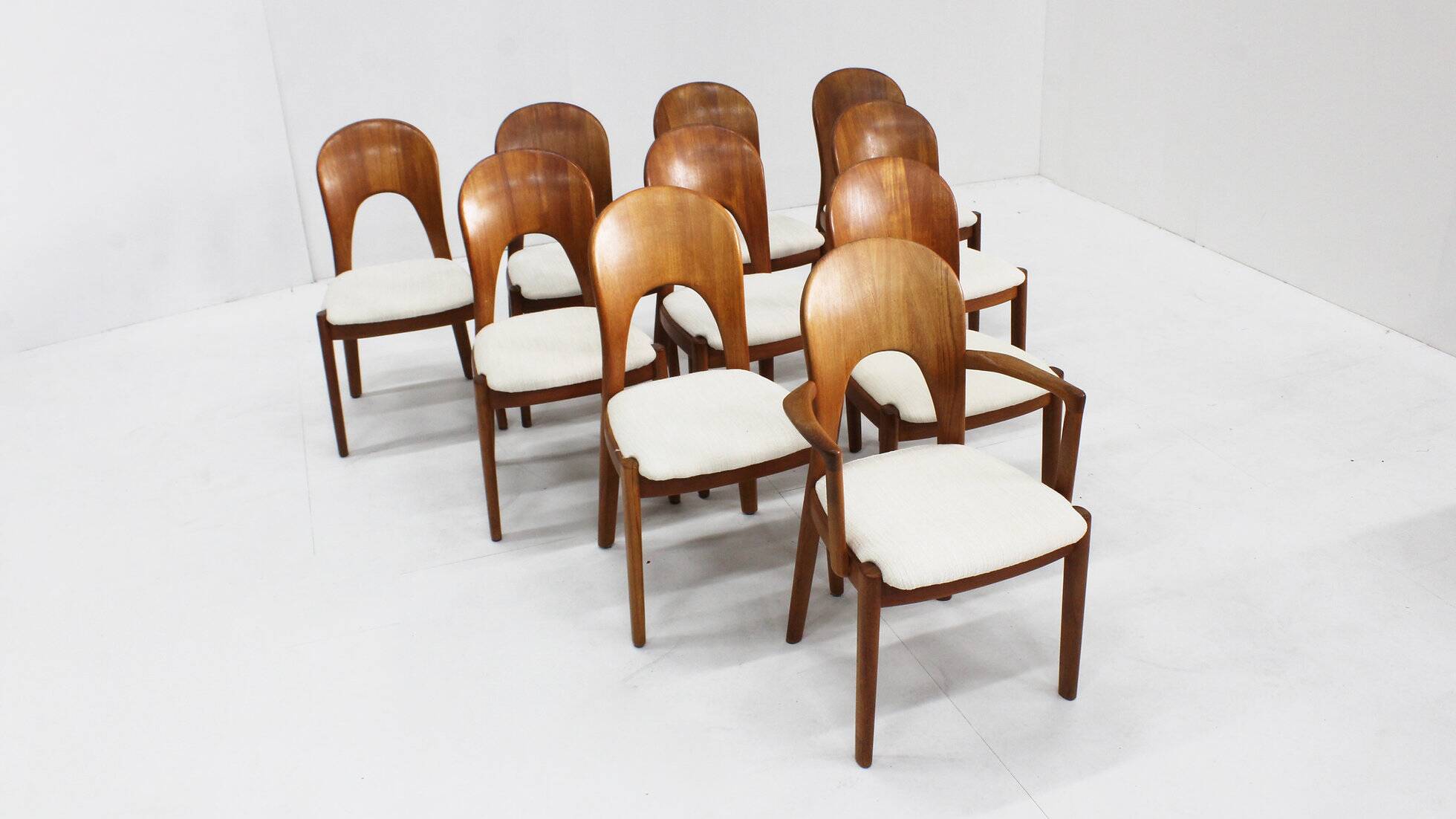 Vintage Danish dining chairs by Niels Koefoed solid teak, set of 10