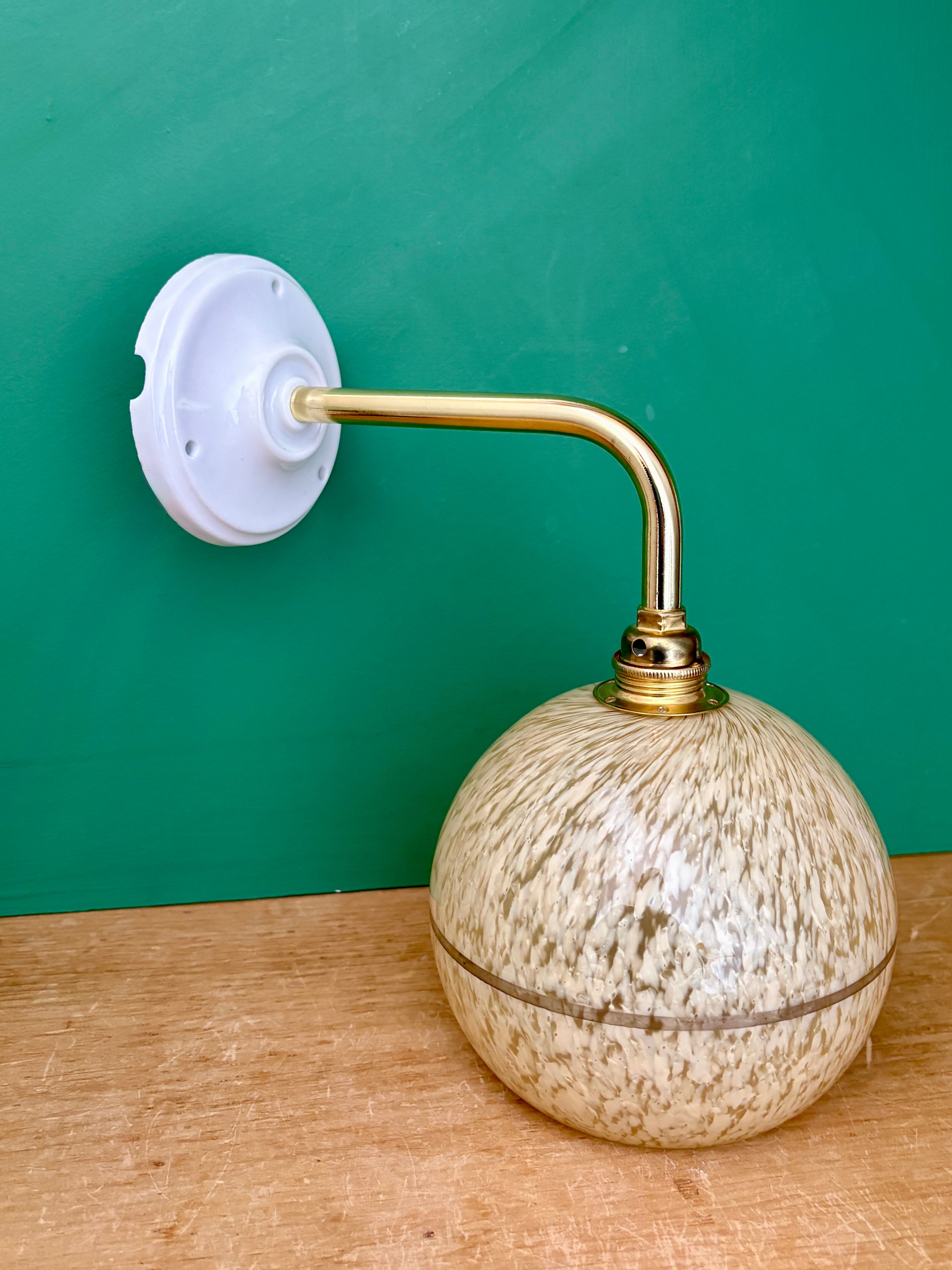 Vintage glass globe wall light in yellow and silver from Clichy.