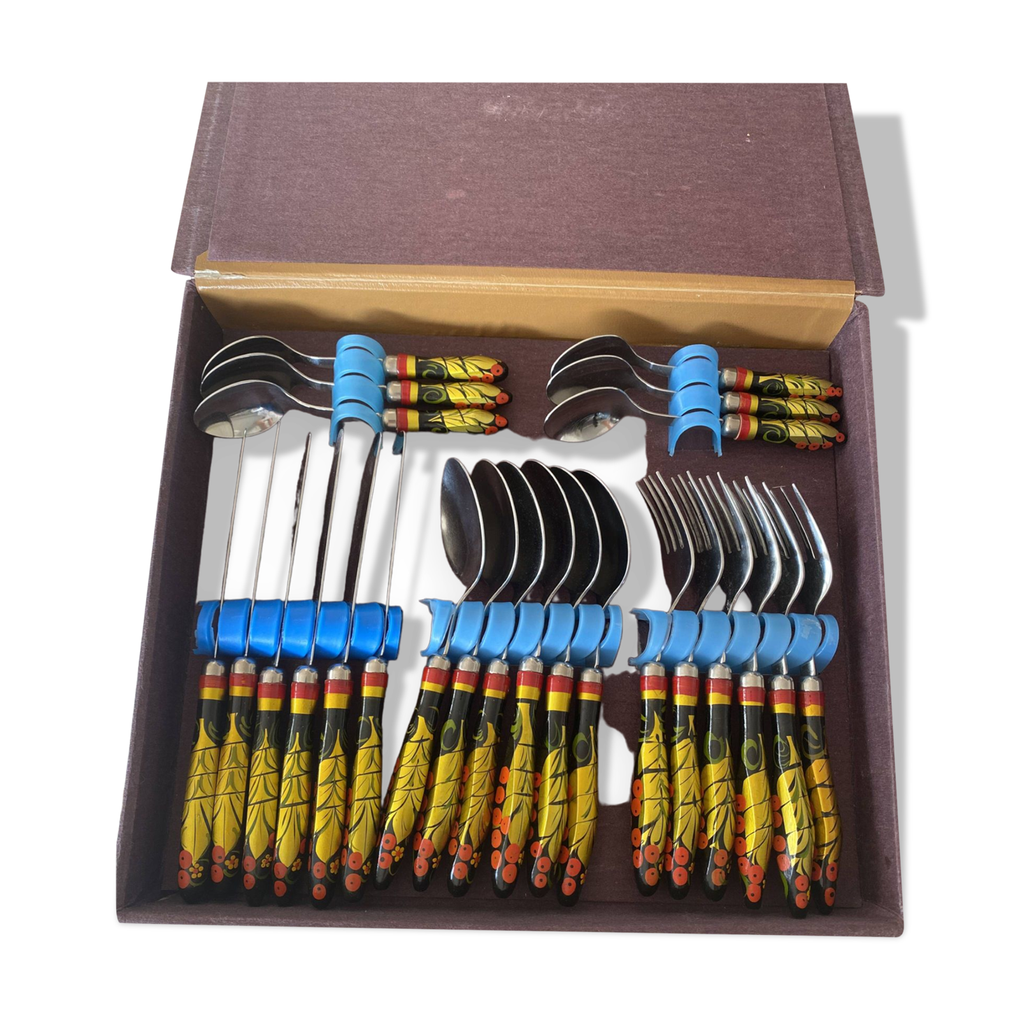 Vintage Ukrainian folk art cutlery set
