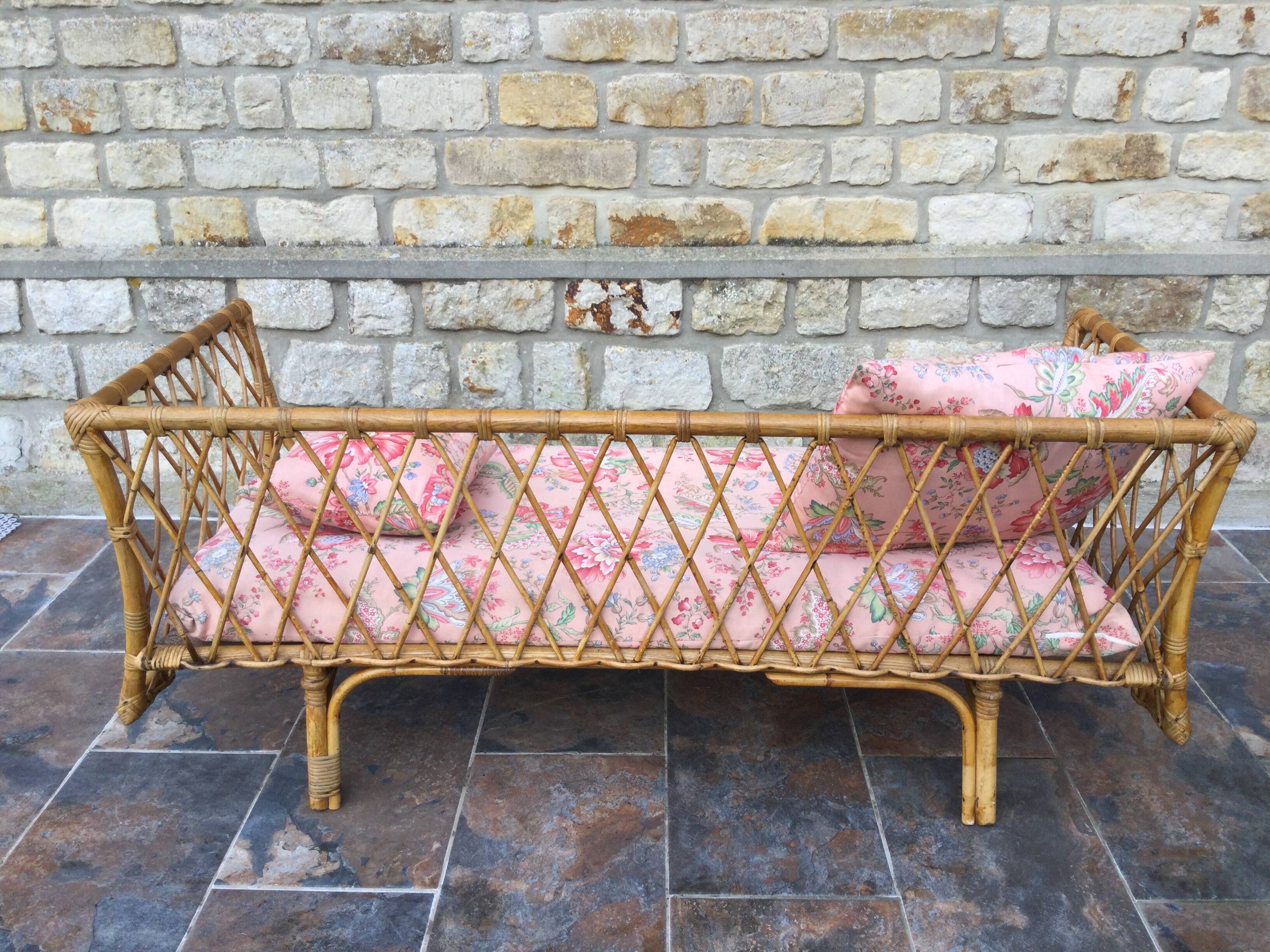 1950s rattan chaise longue sofa