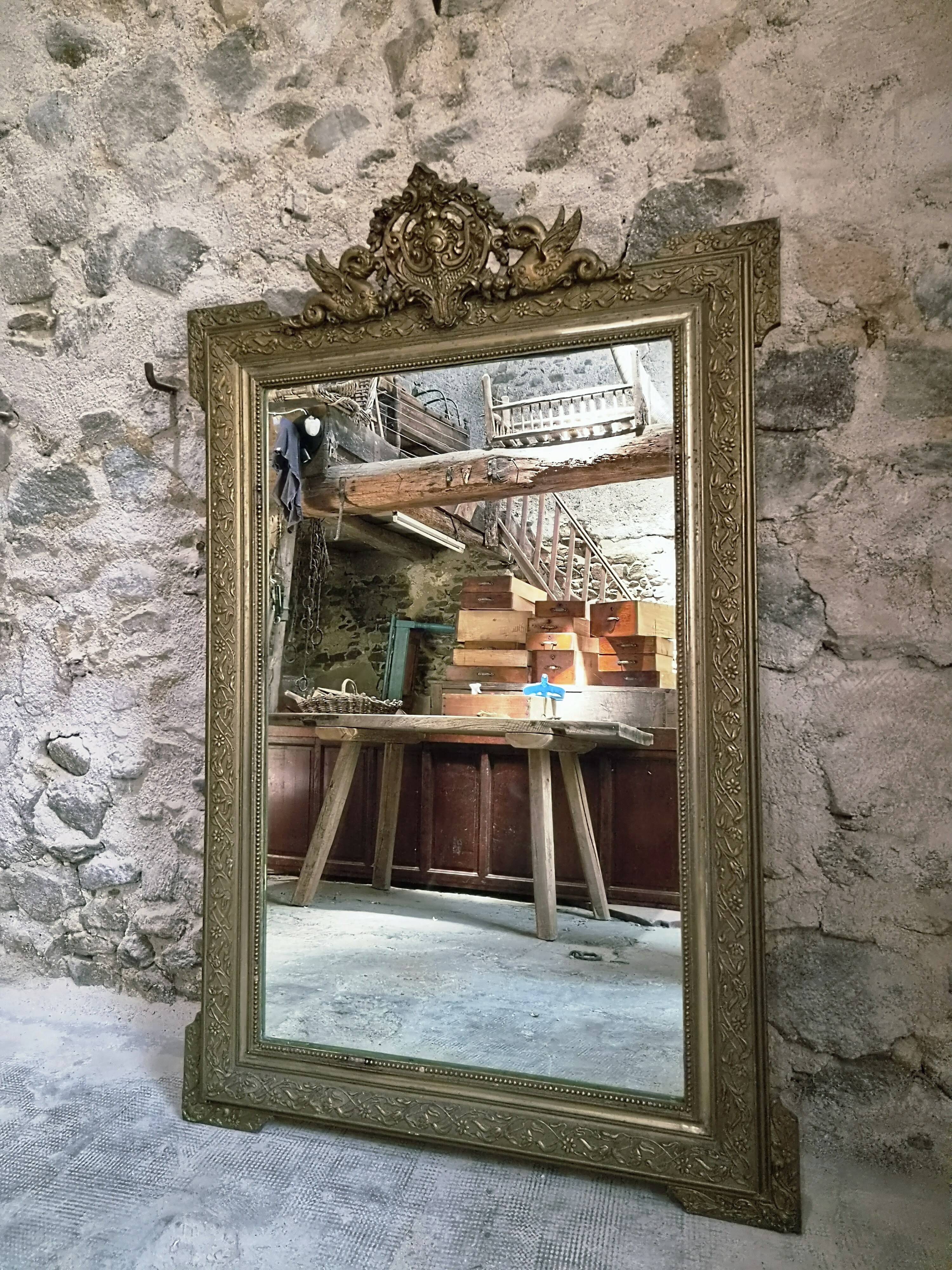 Large French mirror in Napoléon III style with a composition frame, circa 1880–1900.