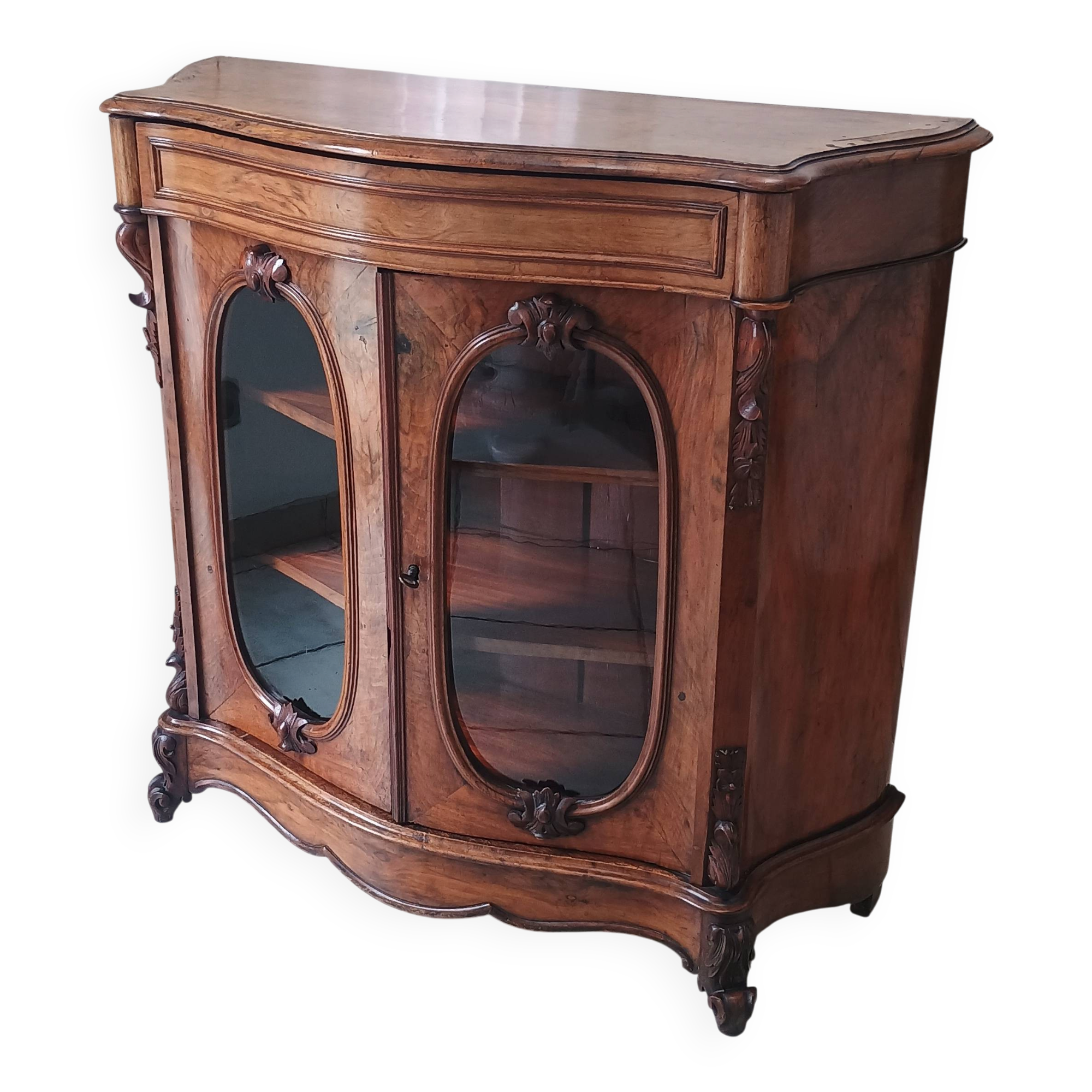 Meuble d'appui en placage de ronce de noyer style Napoléon III ou fin XIX
