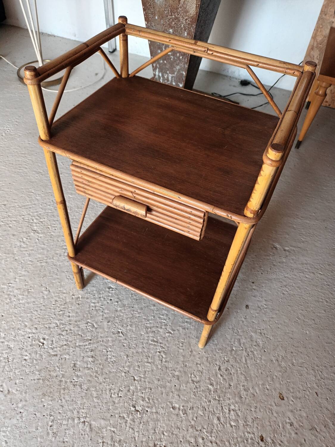 Vintage rattan bedside table