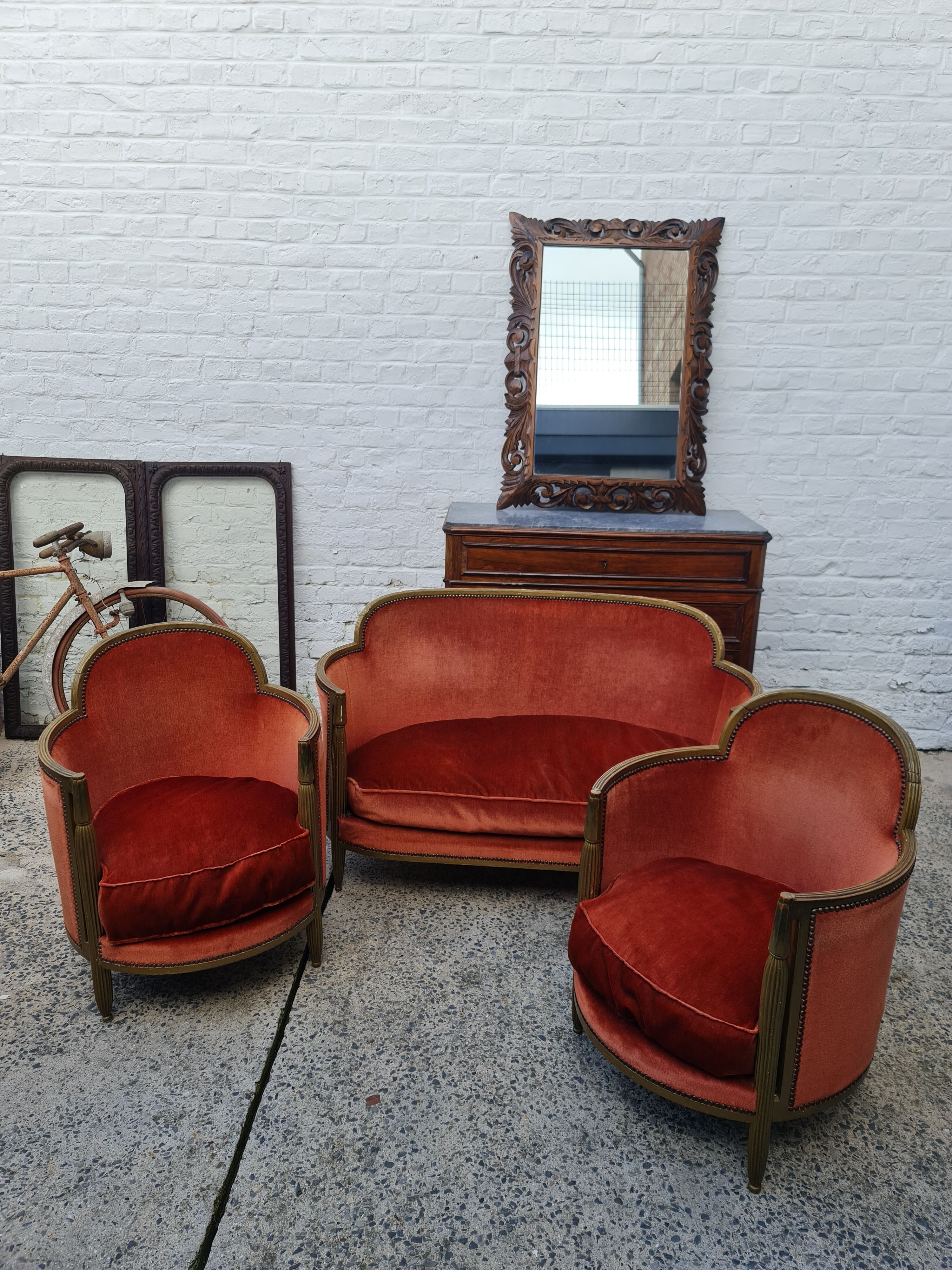 Old art deco lounge velvet gene three pieces