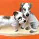 Zoomorphic sculpture cracked ceramic fox terrier dogs