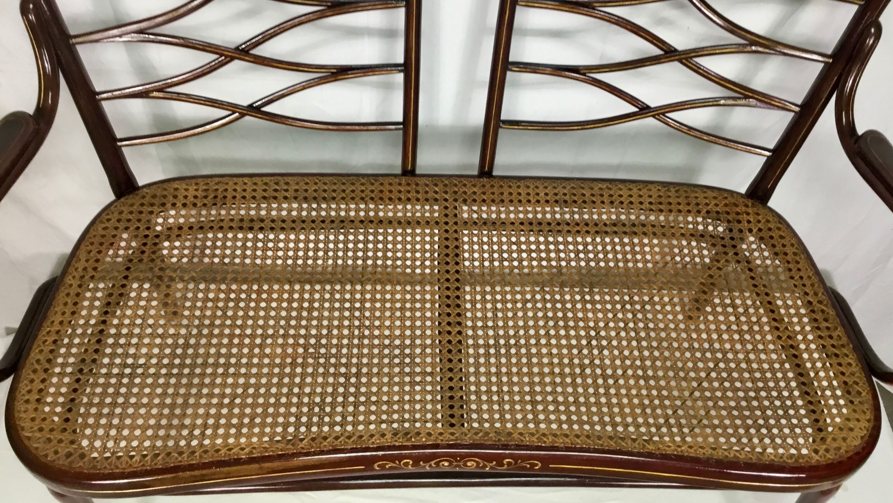 Turned wooden bench with caning by Thonet, Austria
