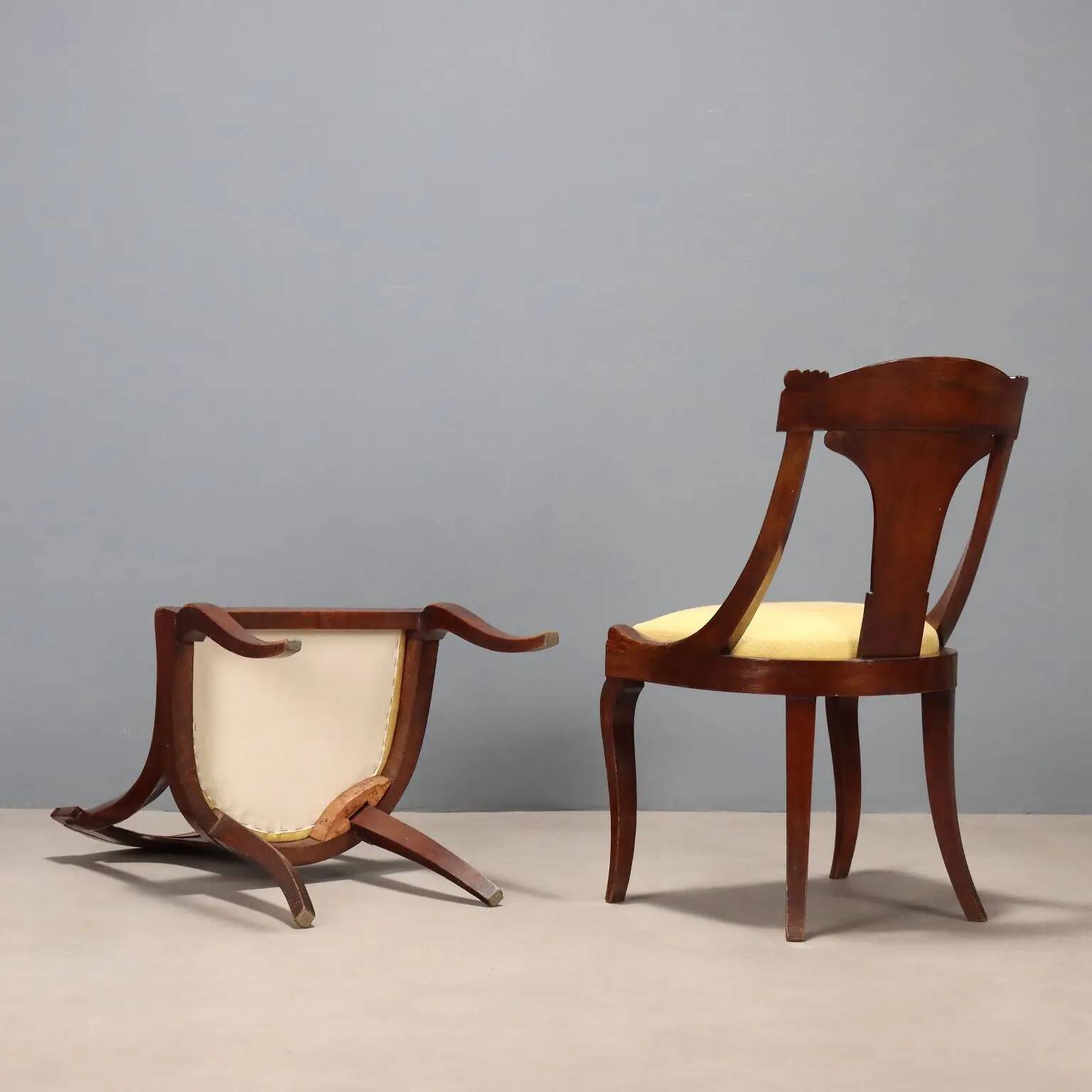 Antique Louis-Philippe walnut chairs, Italy, 19th century