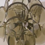 Vistosi chandelier with 28 faceted amber glass discs, Italy 1960s