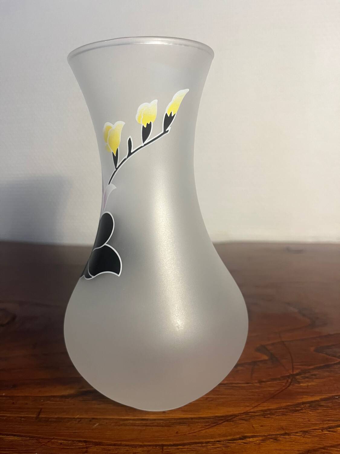 Duo vase en verre dépoli à fleurs noire et rose années 1980