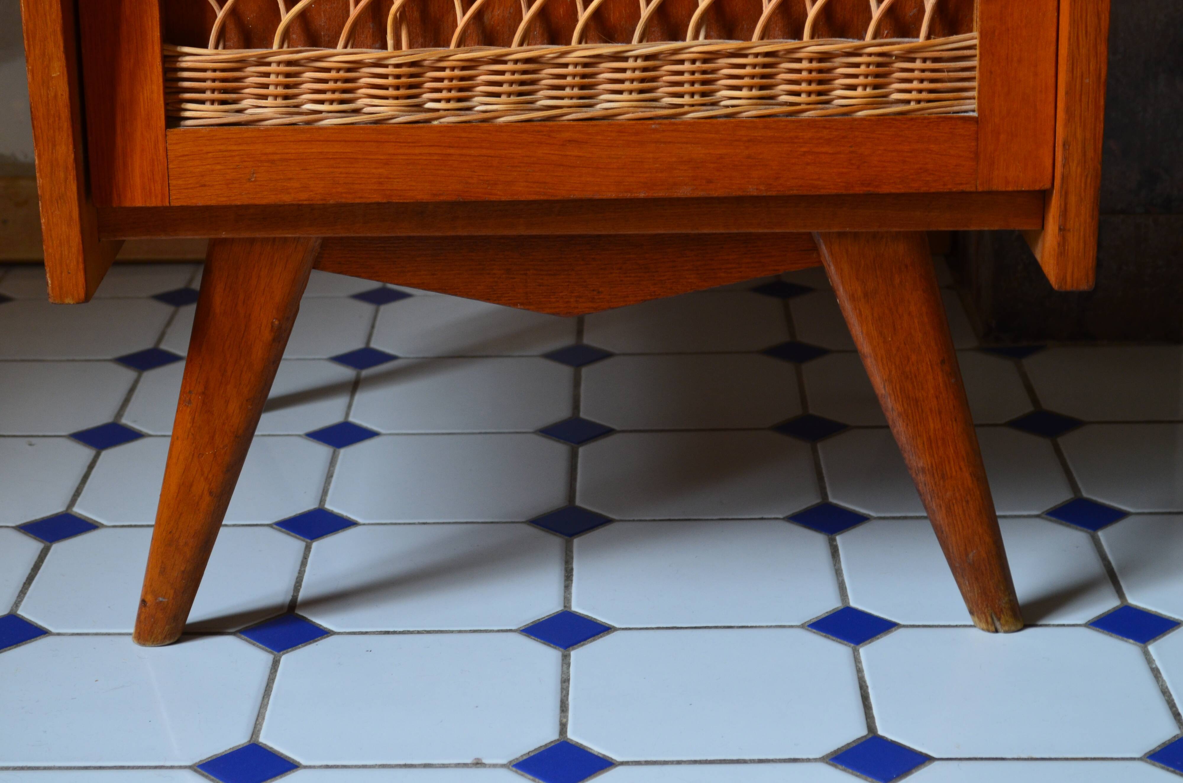 Wooden and rattan dresser