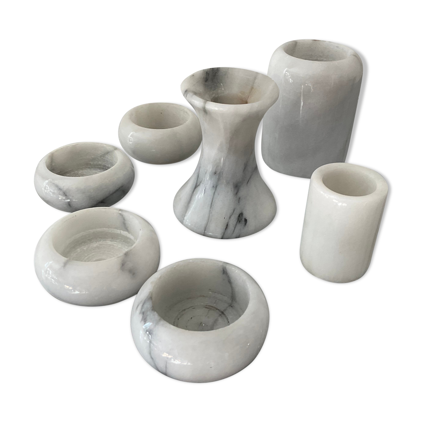 Series of 6 vintage candle holders in white marble 70s