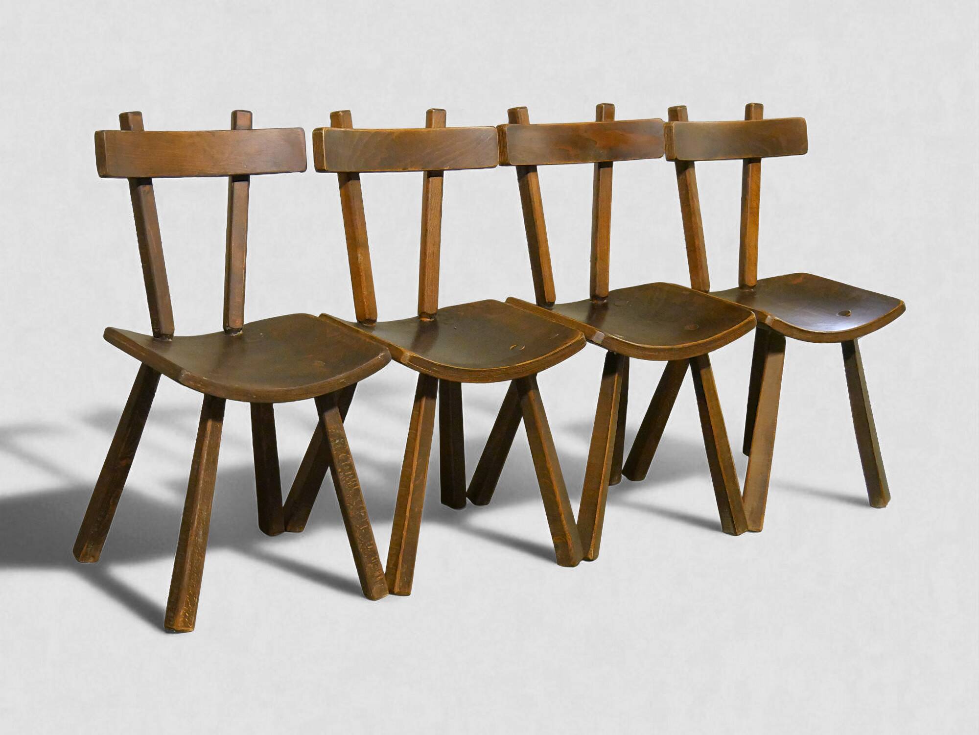 Rare set of 4 brutalist chairs - vintage 1950