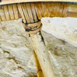 Round bamboo and rattan coffee table with glass top, circa 1960s