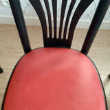 Set of 4 vintage bistro chairs in wenge beech and imitation red leather