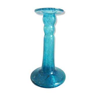 Candlestick in blown blue glass
