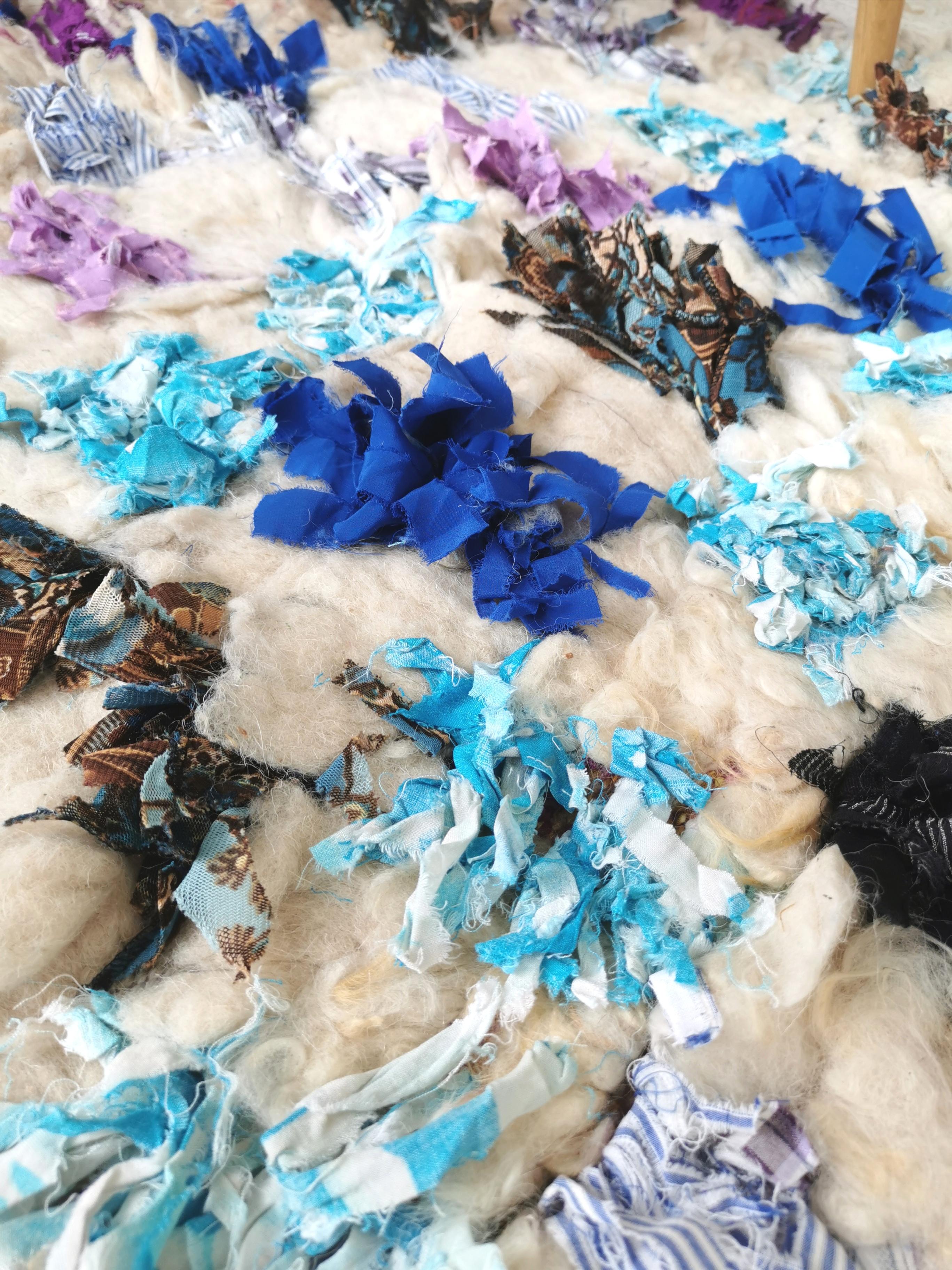 Small reversible colorful Boucherouite Moroccan rug