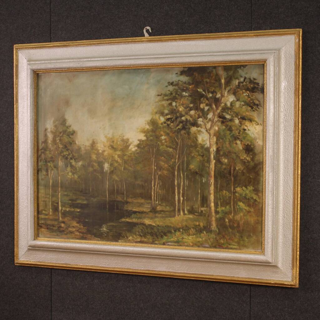 Tableau italien signé et daté 1939 paysage boisé