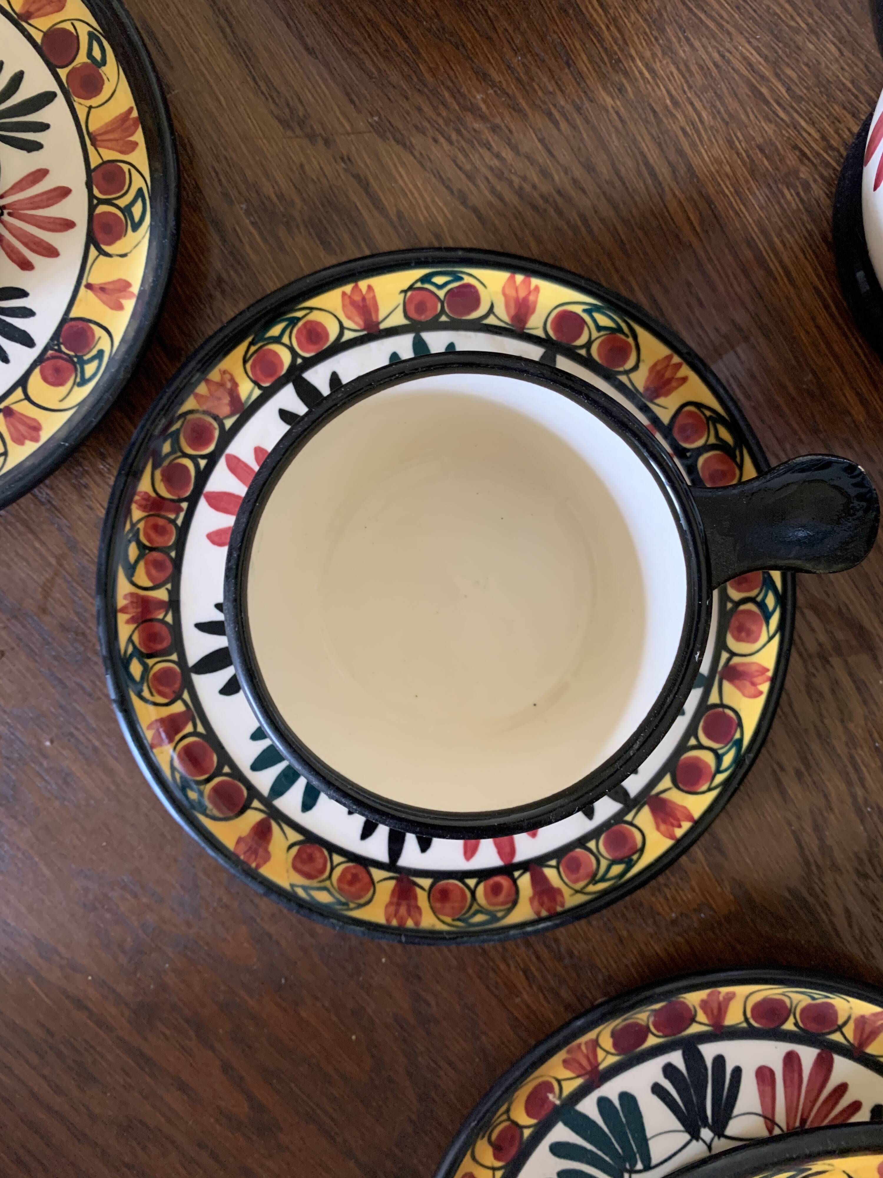 Rare complete Saint Jean de Bretagne coffee service - 10 cups, coffee pot.