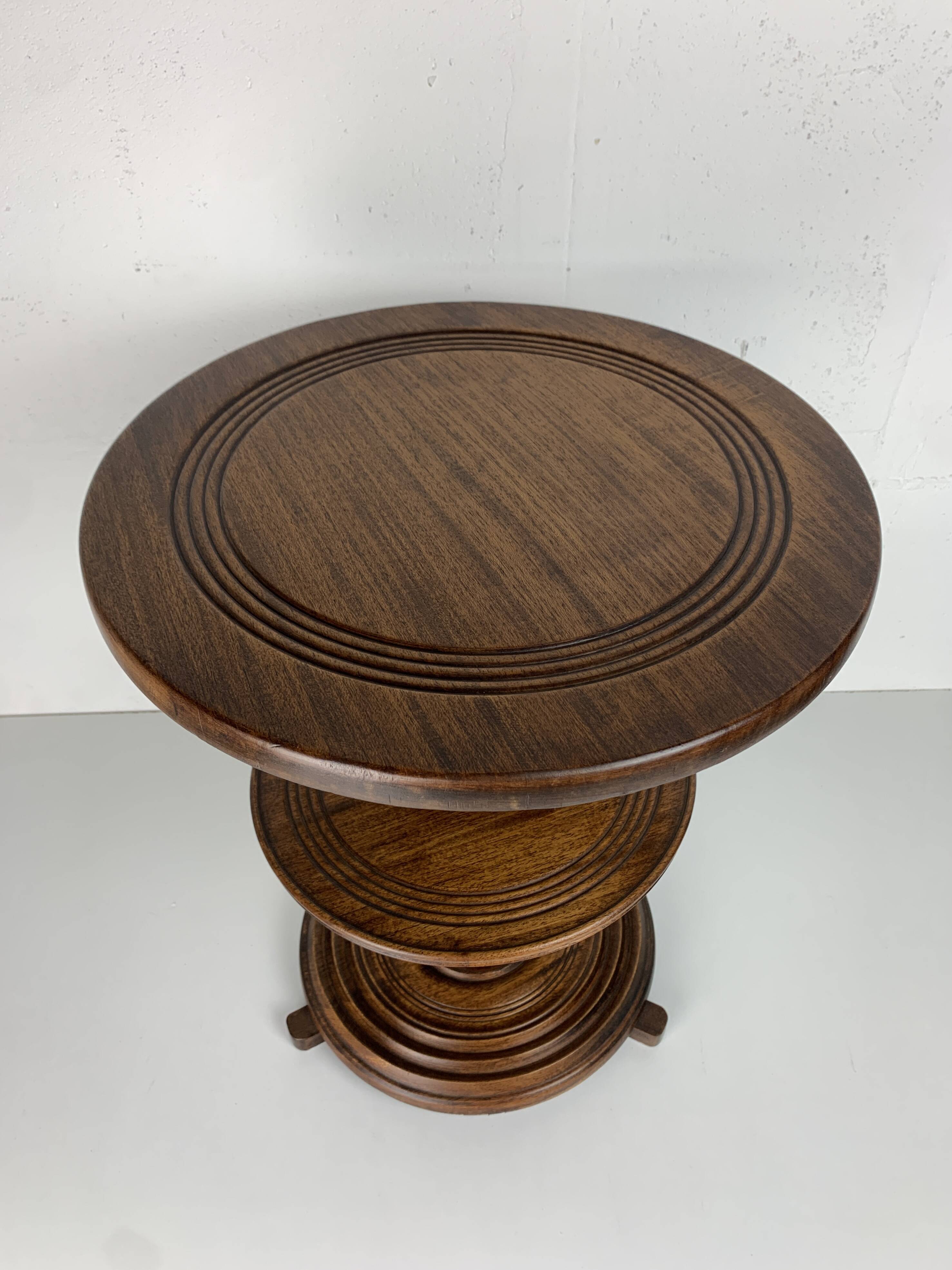 Brutalist Wood Turned Screw Press Side Table in the style of Dudouyt