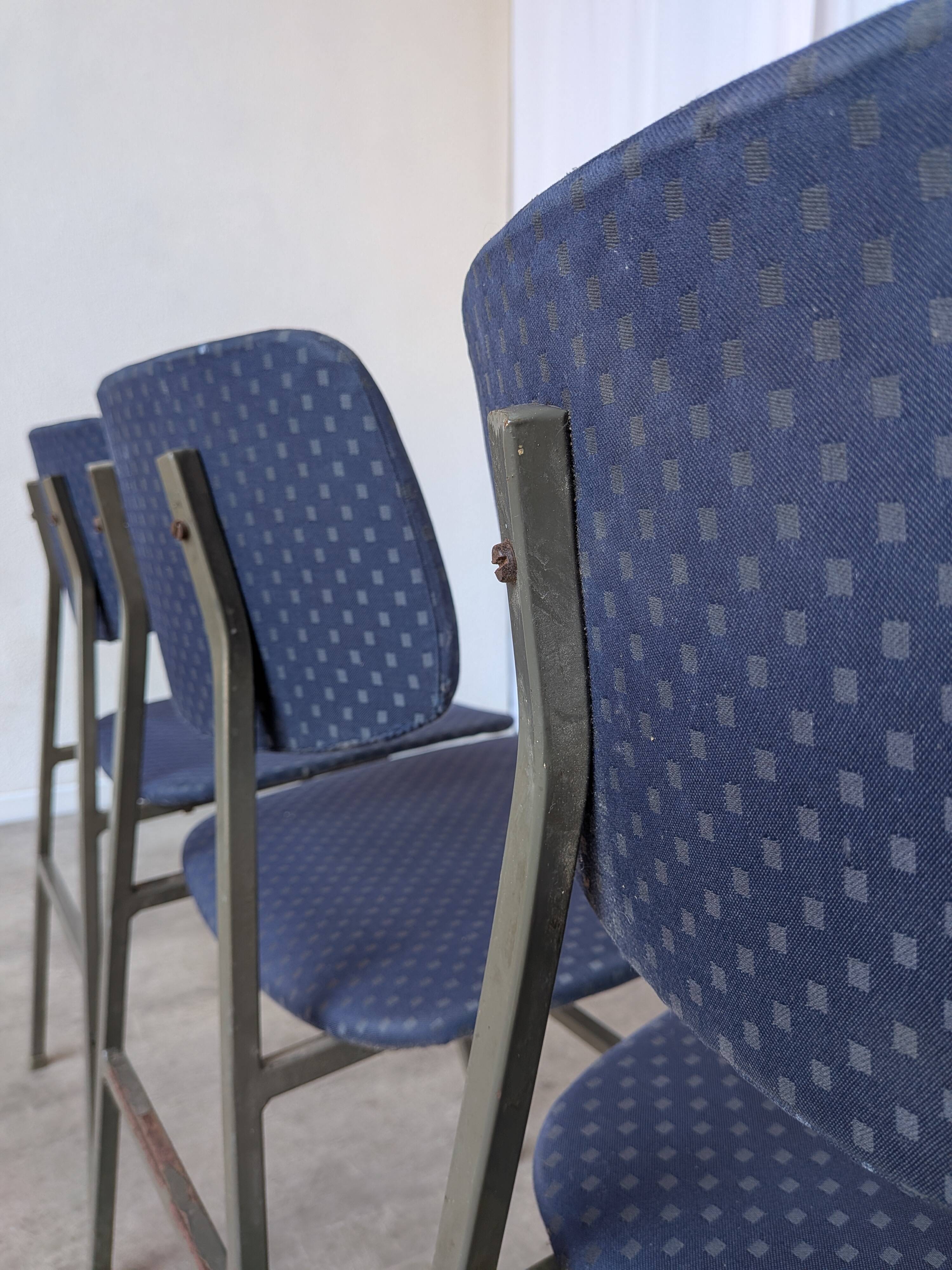 Set of 4 Vintage Stol Kamnik School Chairs Blue Upholstered Retro Dining Ch