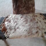 Chaise tabouret tripode  bois et peau vintage 50/60