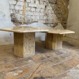 Vintage travertine coffee table duo