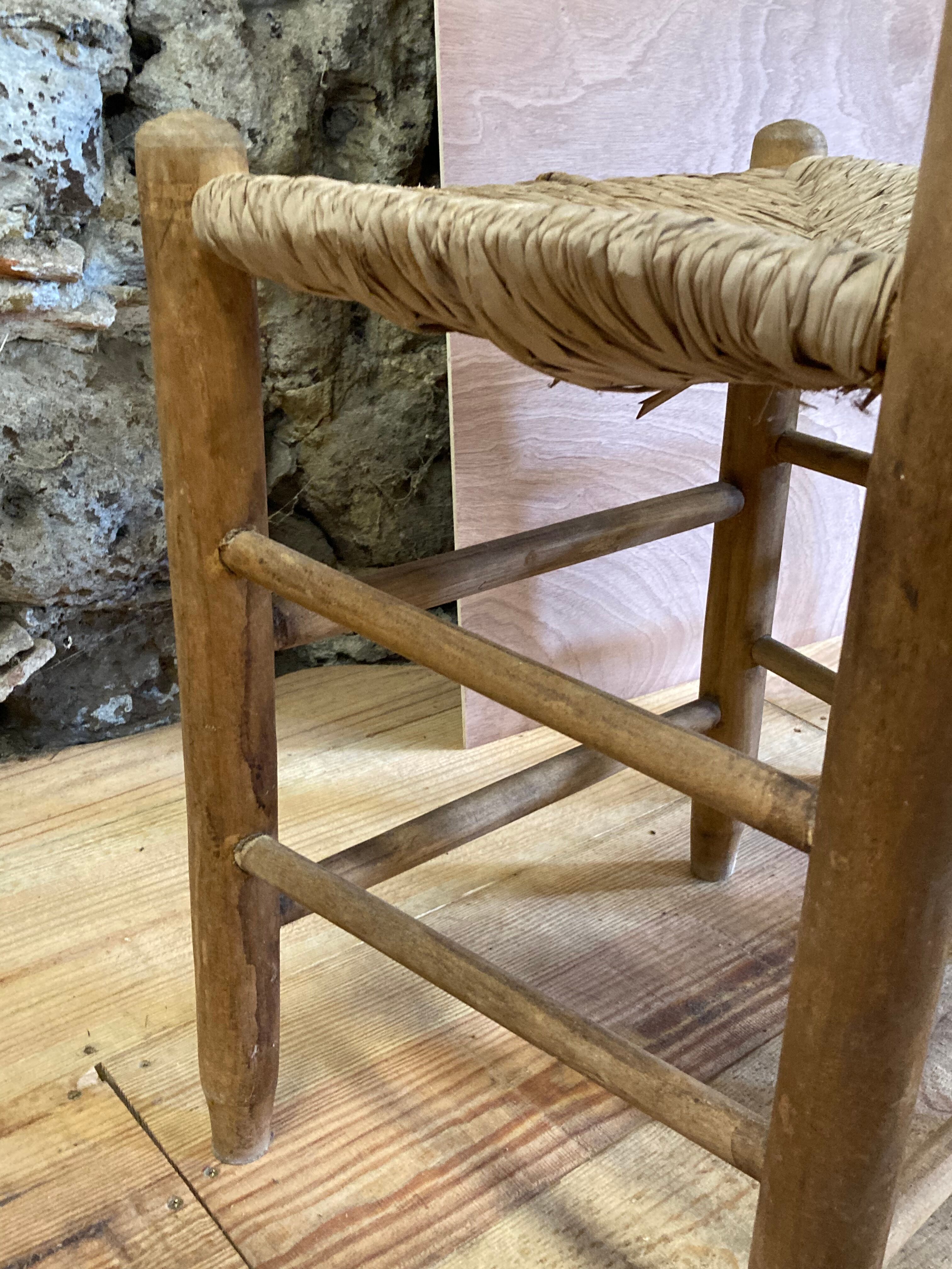 Pair of rustic-style vintage straw wood brutalist chairs